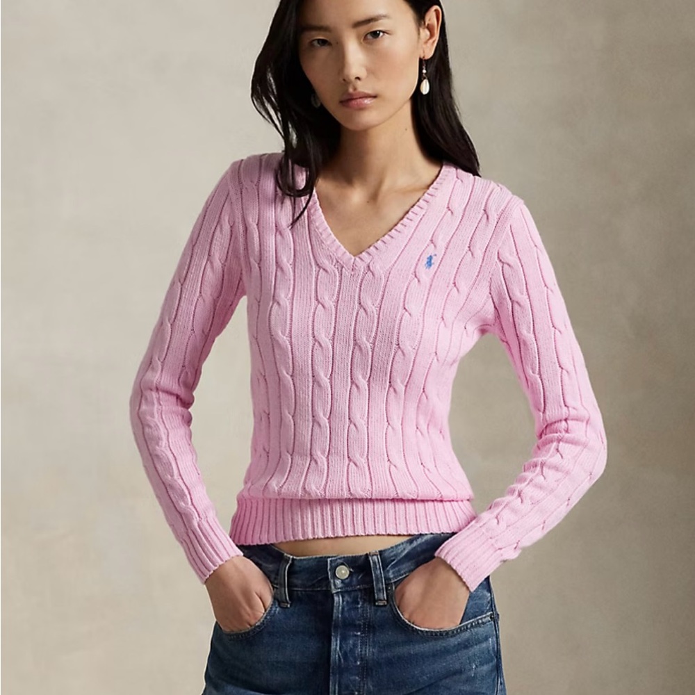 Polo Ralph Lauren cable-knit V-neck sweater.